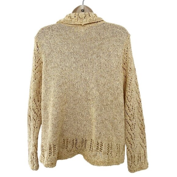 Coldwater Creek Women's Sz M Yellow Crochet Knit Cardigan Sweater Shawl Collar - Picture 3 of 7